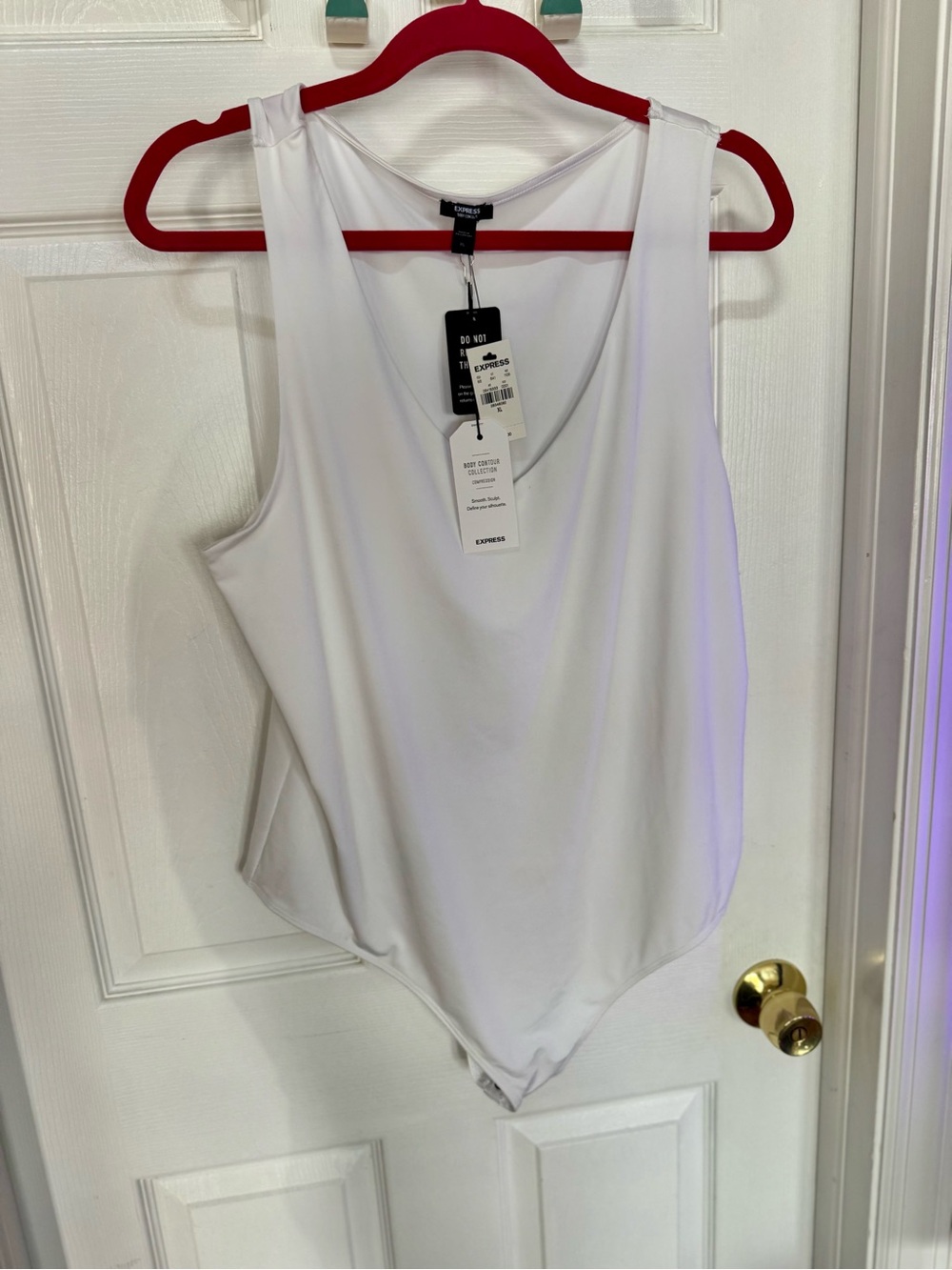 Express White Sleeveless V-Neck Bodysuit